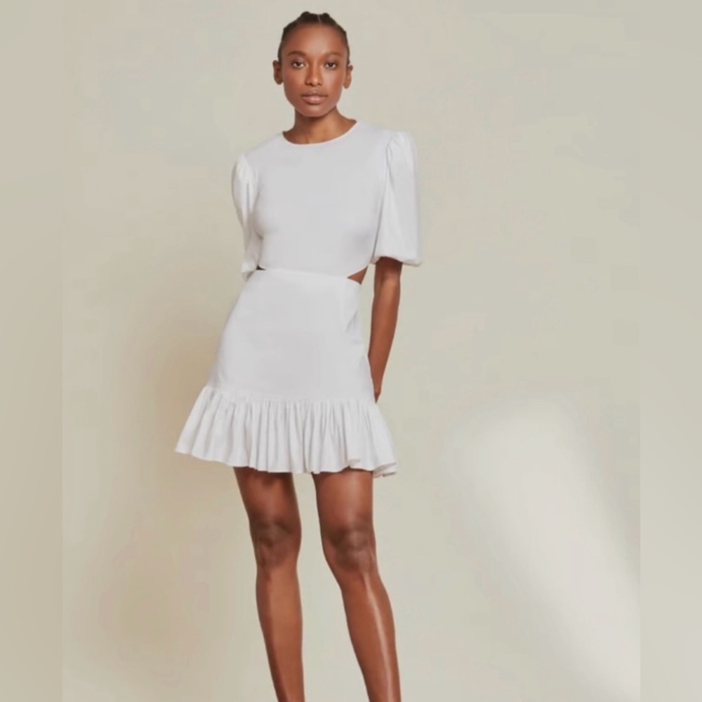Veronica Beard White Mini Dress with Ruffle Hem